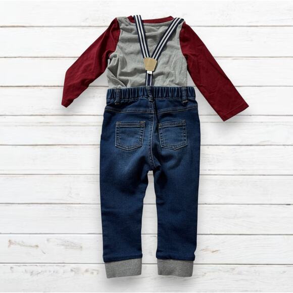 Cat & Jack Baby Outfit Size 18 Months Long Sleeve 2 Pc Suspenders Henley Shirt - Picture 6 of 6